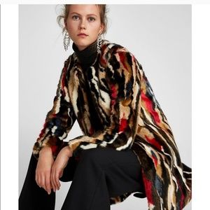 Zara multi colored faux fur coat